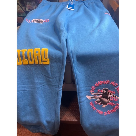 Adidas Sweatpants Mens Size L Pulse Blue Graphic Joggers Boombox Print Streetwea - Picture 6 of 6